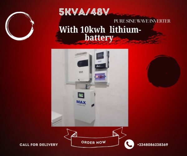 5Kva/48 solar inverter installation with 10KWH Lithium ion Battery and 8 units of 450 watts solar panels 5Kva/48 solar inverter installation with 10KWH Lithium ion Battery and 8 units of 450 watts solar panels