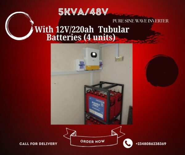 5Kva/48 solar inverter installation with 4 units of Tubular Batteries and 8 units of 450 watts solar panels