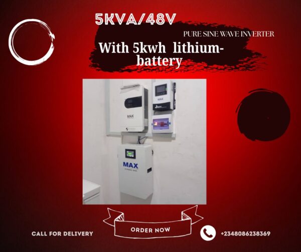 5Kva/48 solar inverter installation with 5KWH Lithium ion Battery and 4 units of 450 watts solar panels